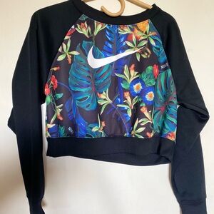 Nike Black Tropical Print Cropped Sweatshirt
